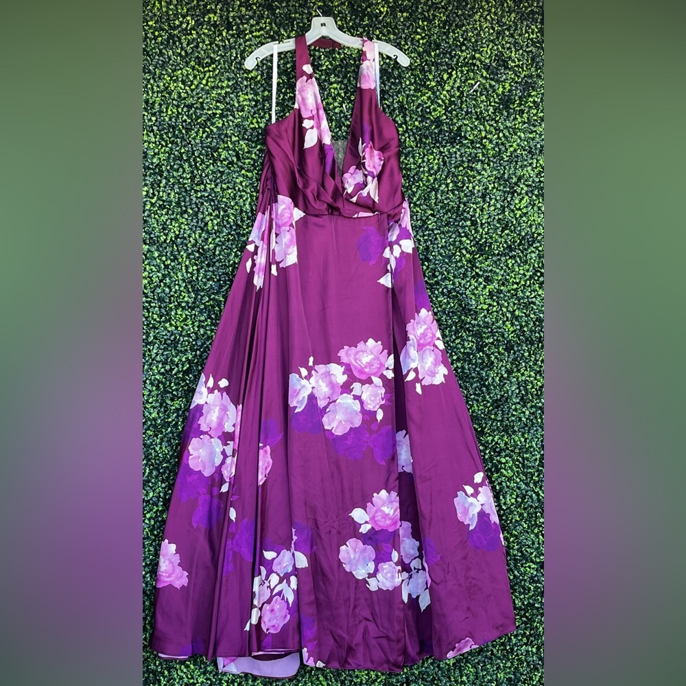Burgundy floral halter top dress